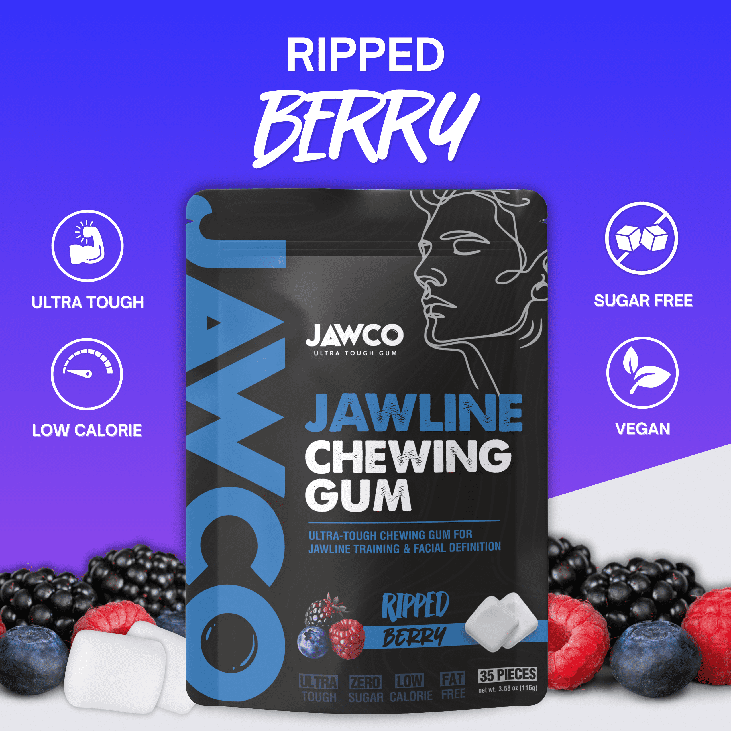 JAWCO Ultra-Tough Jawline Chewing Gum Variety 6-Pack | Facial Fitness Hard Gum