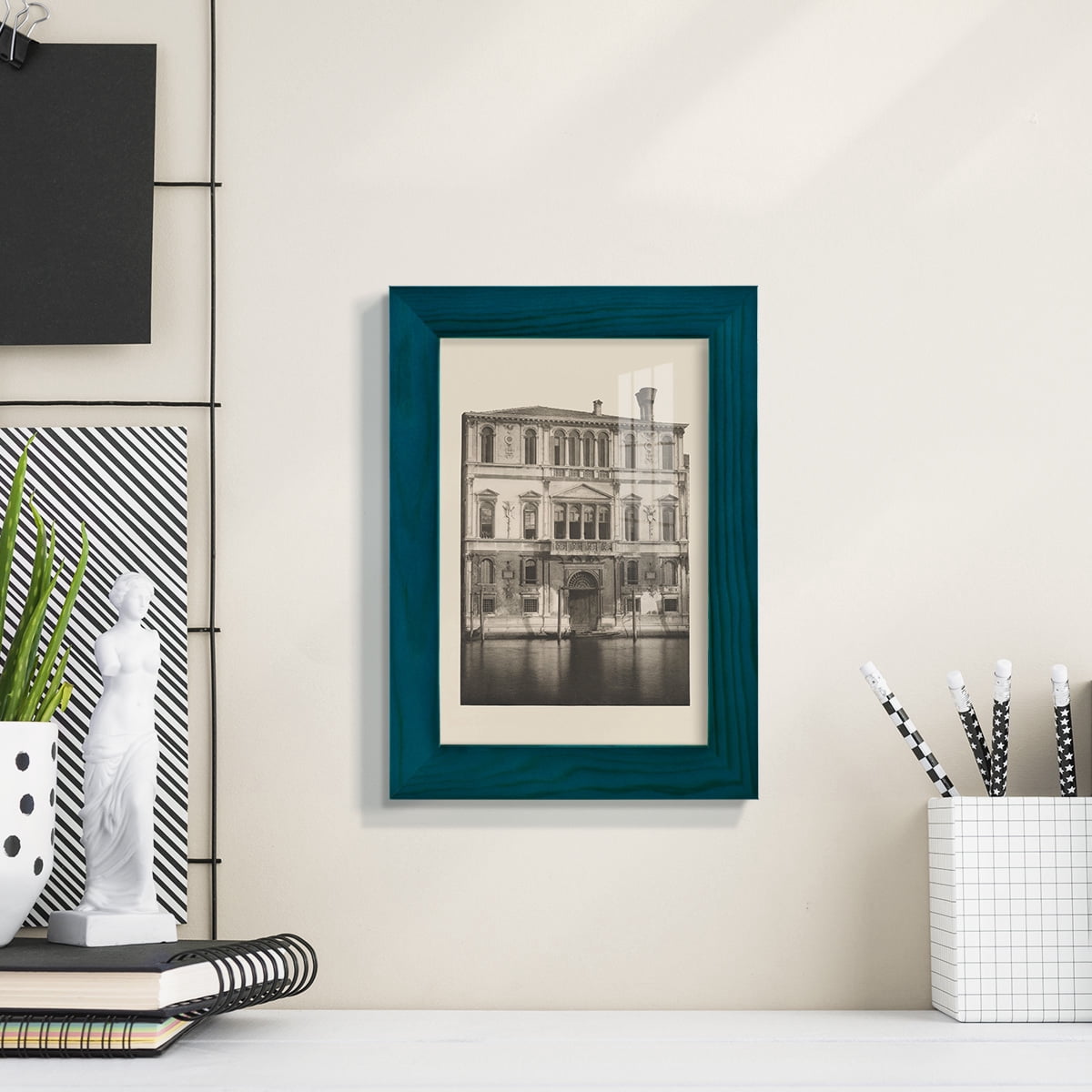 Vintage Views of Venice I - Framed Print w/glass - Ocean Blue