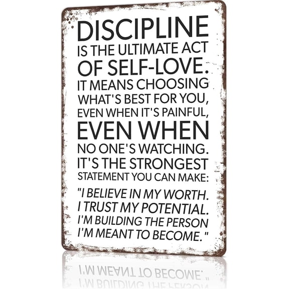 Vintage Metal Sign Discipline Is Self-Love Quote Success Motivation Workout Room Signs Retro Tin sign For Gym Workout Posters Fitness Plaque Inspirational Wall Decor 8x12 Inches