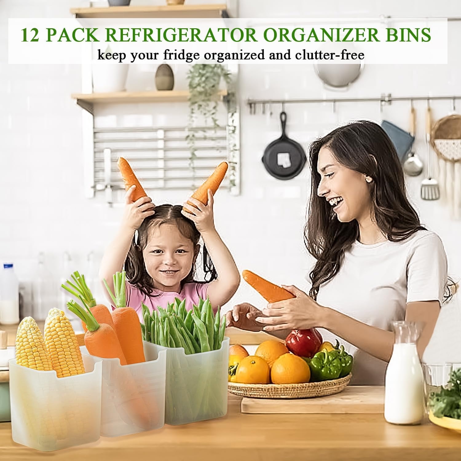 12 Pack Universal Refrigerator Side Organizer Box, Plastic Refrigerator Side Door Storage Containers, Space-Saving Organizer Bins for Refrigerator, Refrigerator Drawers for Fruit and Vegetable
