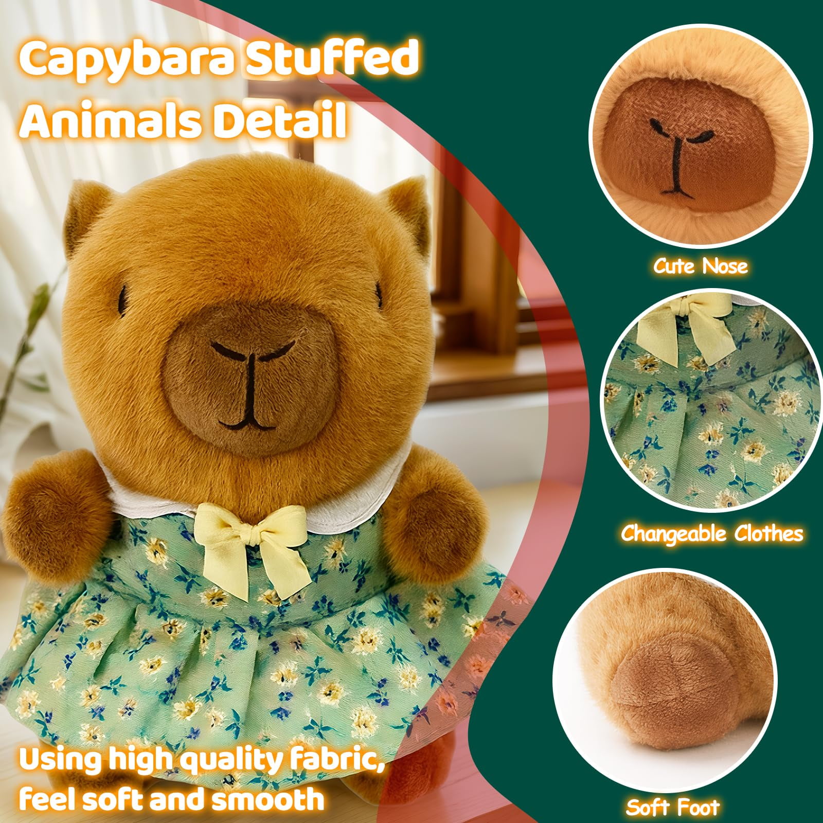 YSZZYSM Capybara Plush Set with 9 Dress-Up Pieces, Stuffed Animal Toy with Outfits & Accessories for Kids Girls Ages 3-7