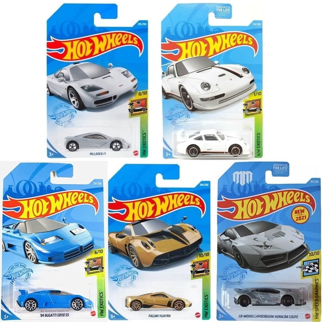 Auto fundido a presión Hot Wheels Super Car Exotics Madness, paquete de 5