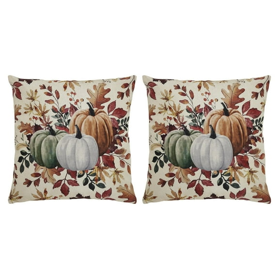 VHC Brands Pumpkin Floral Pillow Cover Set of 2 20x20, Decorative Fall Throw Pillow Covers, Primitive Decor for Fall and Thanksgiving