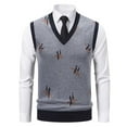 thumbnail image 2 of Rohuuque Men's Sleeveless Sweater Vest Elastic V-Neck Knit Argyle Sweater Sleeveless Fall Winter Vintage Tank Tops Base Layer Dark Gray C, 2 of 5