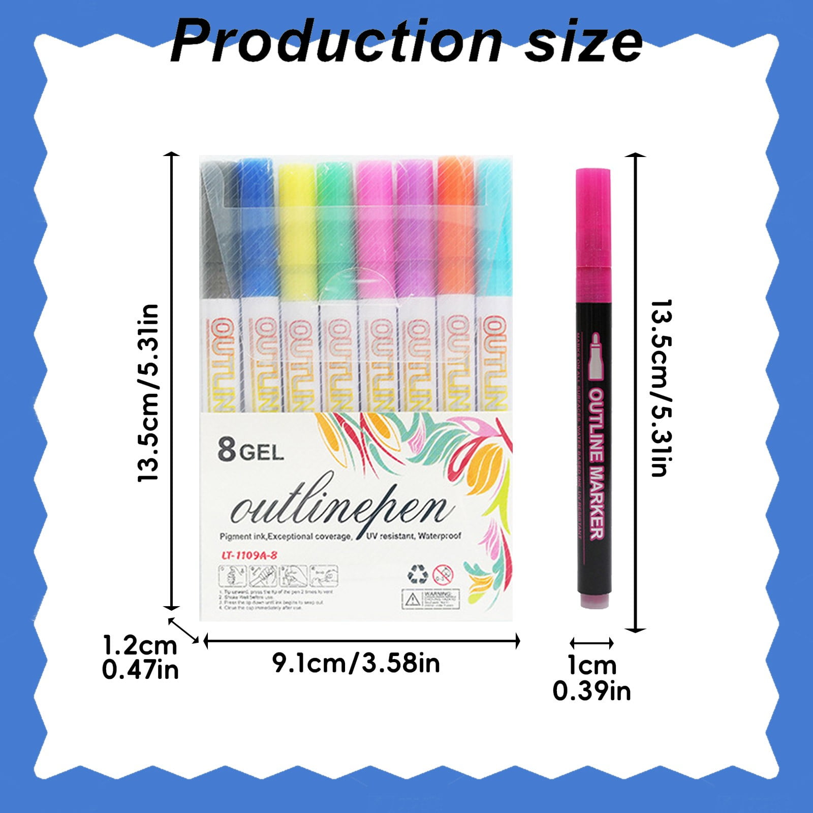 Harlik Double Line Outline Metallic Markers with Glitter Effect, 2Mm Medium Tip Art Pens for Greeting Cards, Diy Crafts, Scrapbooking, Drawing on Dark Paper, Smooth Writing with Vibrant Colors