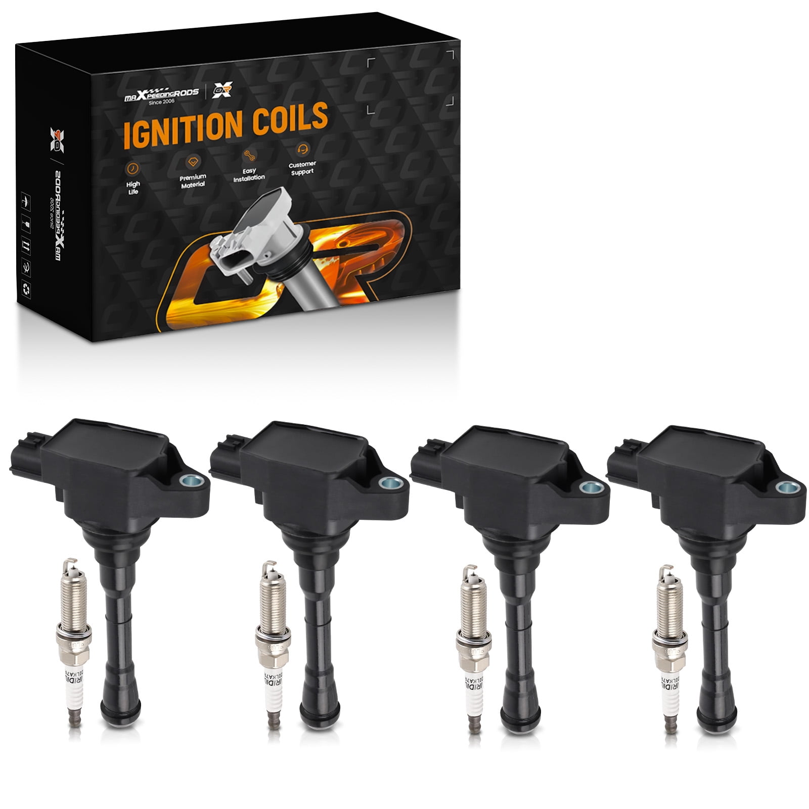 maXpeedingrods UF659 Set of 4 Ignition Coil Pack and Iridium Spark Plugs Fit for Nissan Juke 2011-2017 1.6L L4, Ignition Coil Kit Replaces UF-659 224481KC0A