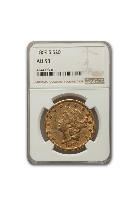 1869-S $20 Liberty Gold Double Eagle AU-53 NGC