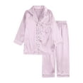 thumbnail image 5 of Unisex Kid Pajamas Set, Girls Boys Satin Button Pajamas Set, Long Sleeve Shirts with Long Pants 2 Piece Sleepwear Loungewear for Tween Purple 12-13Y, 5 of 9