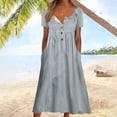 thumbnail image 3 of Femmes Robe V Cou Été Robe Femmes Mode Rayé Imprimé Poche Bouton Manches Courtes Col Rond Longue Robe Adulte Vêtements Féminins Gris Taille XL, 3 of 5