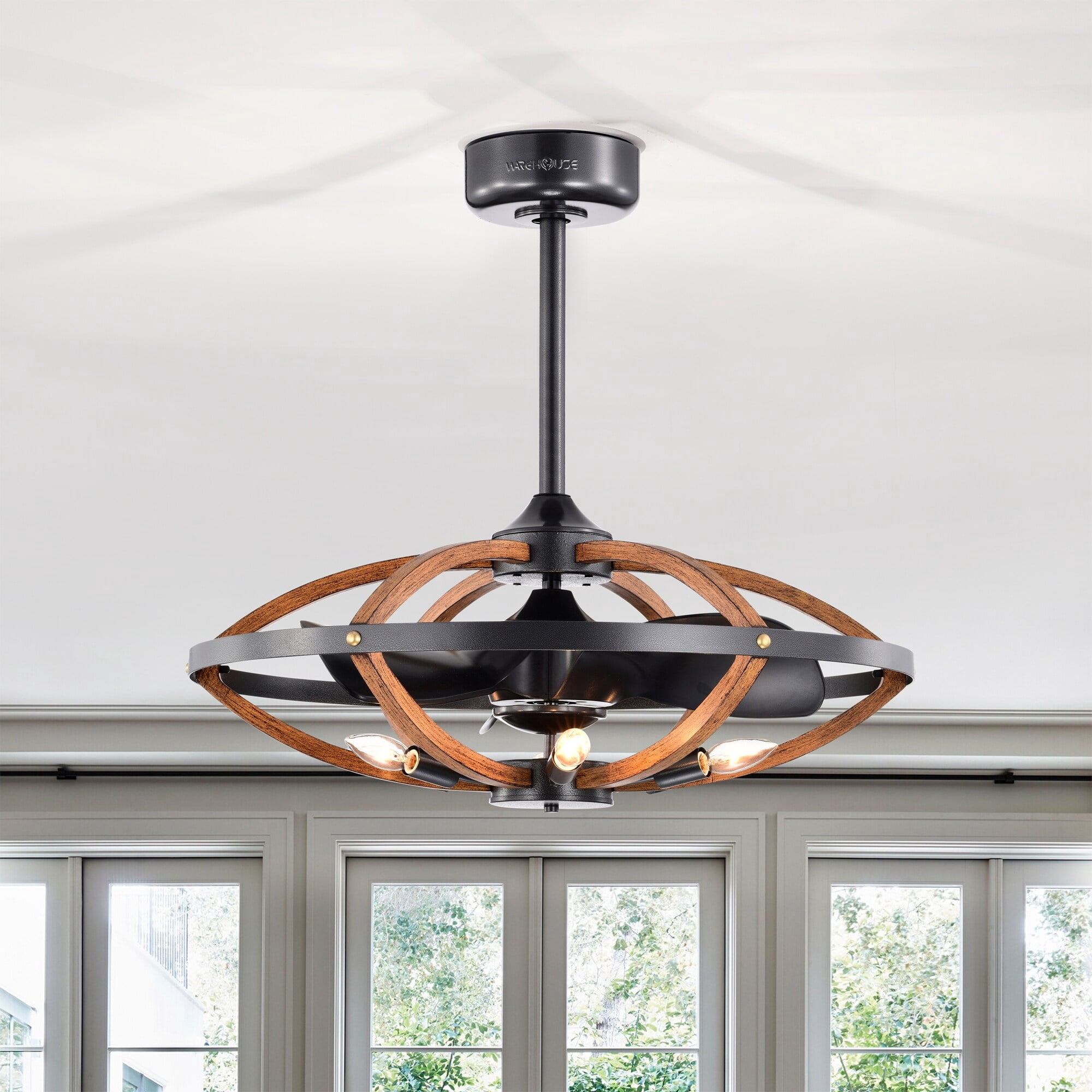 Dariin 28.3 in. 6-Light Indoor Matte Black Finish Ceiling Fan with Light Kit and Remote