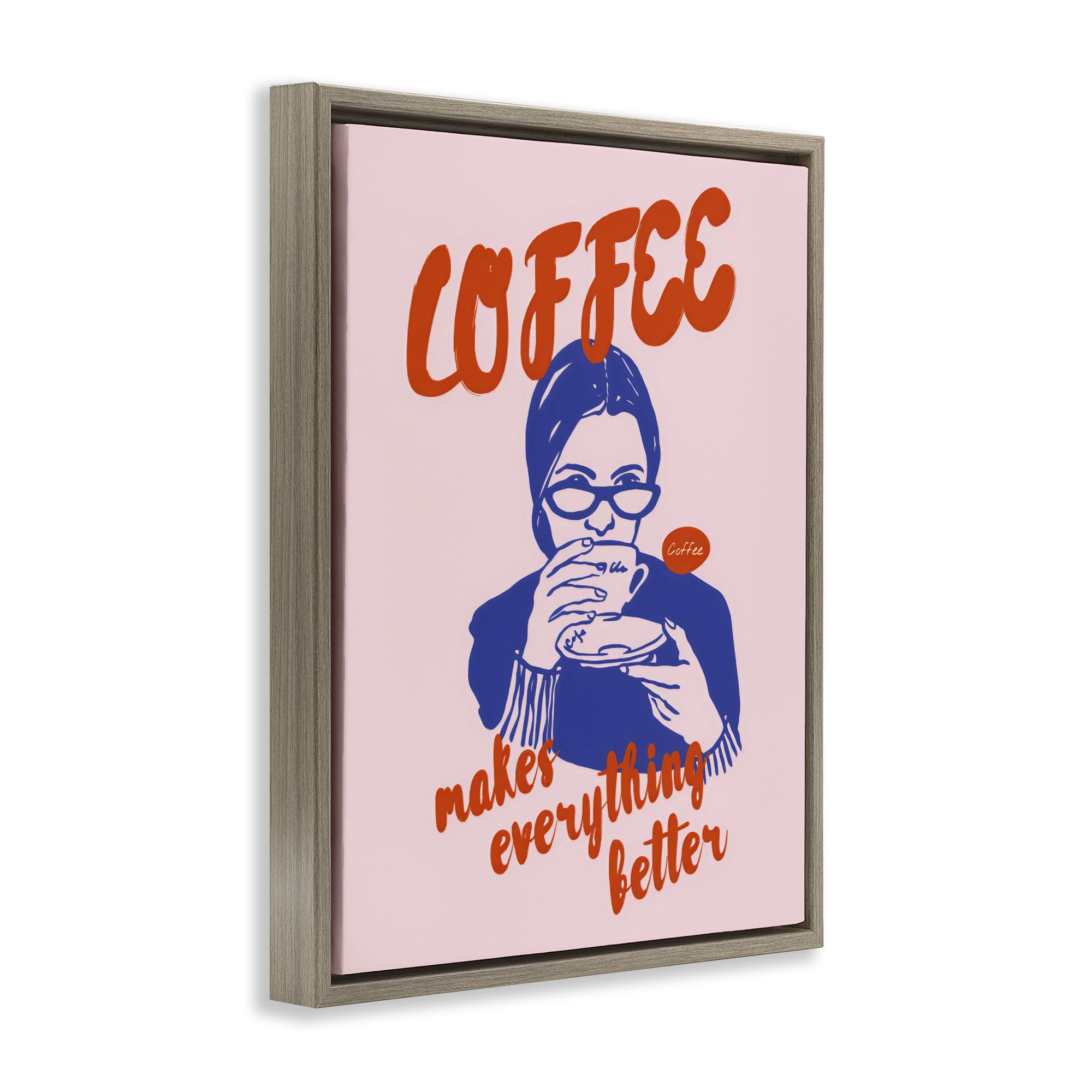 Stupell Industries Coffee Makes Everything Better Brown Framed Floater Canvas Wall Art, design by The Prints Vibe