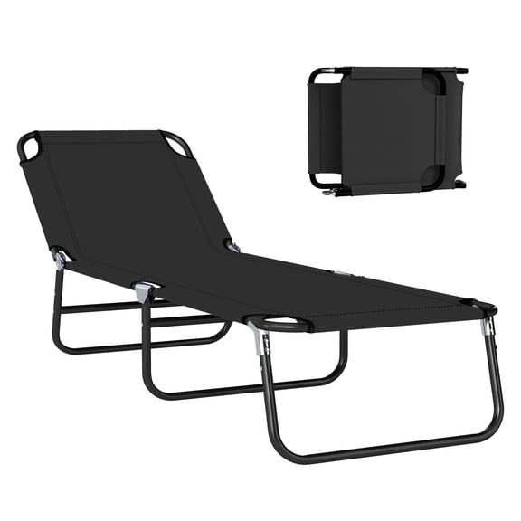 Folding Chaise Lounge Chair, Outdoor Sun Tanning Chair, 5-Position Reclining, Steel Frame for Beach, Patio, Black
