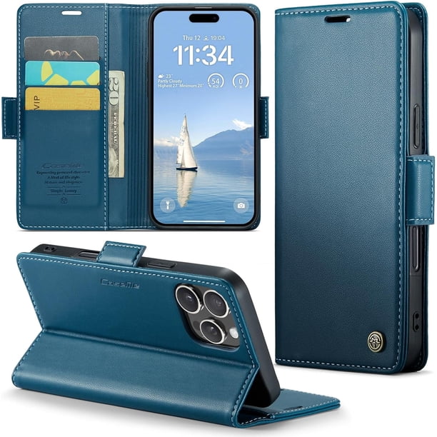 Funda tipo cartera para iPhone 16 Pro Max con tarjetero, función atril, bloqueo RFID, cierre magnético, funda protectora de piel sintética a prueba de golpes para iPhone 16 Pro Max