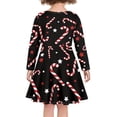 thumbnail image 3 of Renewold Candy Canes Stars Basic Skater Dress Christmas Theme Long Sleeve Scoop Neck Twirl Dresses Kids Girls Skin Friendly A Line Midi Dresses Size M, 3 of 4