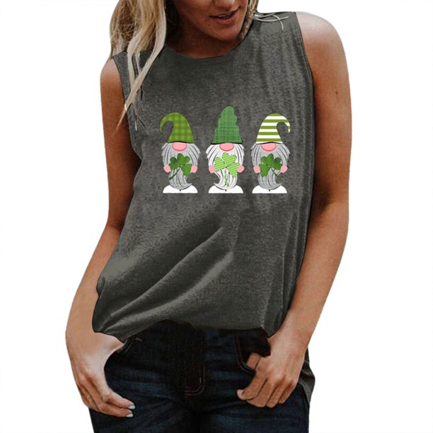 Gibobby Camiseta sin mangas con cuello en T, camiseta informal para mujer, camiseta sin mangas, chaleco, blusa informal, camisetas sin mangas con estampado redondo para mujer(Gris oscuro,M)