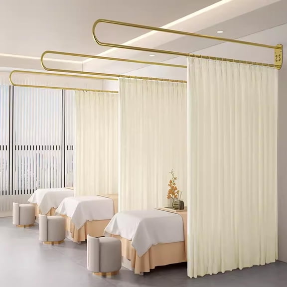 Wall Mounted U-Shape Room Divider Curtain Rod, 6.56ft Wide x 7.22ft High, Beige Privacy Partition Drapes