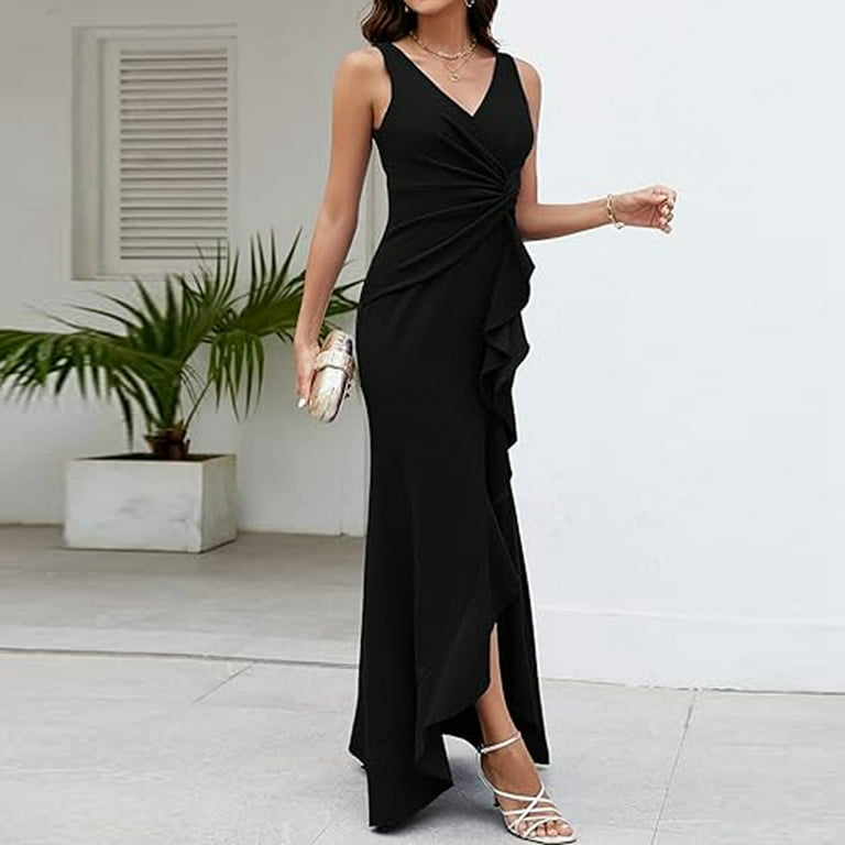 Adeawade Women Dresses V Neck Evening Gown Dress Sleeveless Max