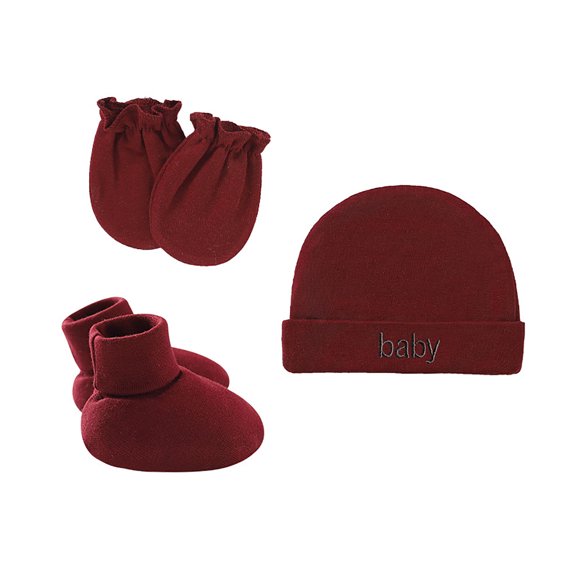 1 Set Baby Hat Solid Color Anti-Grabbing Cotton Gloves Hat Foot Cover Three-piece for Newborn