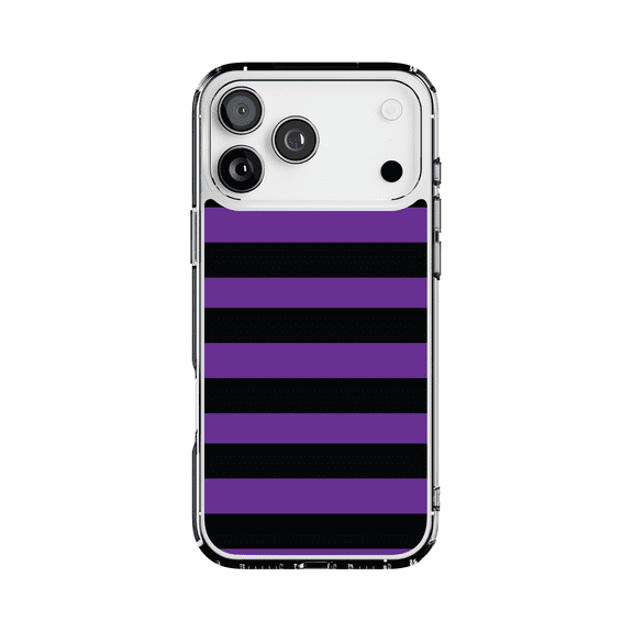 DistinctInk Hybrid Clear Case Compatible with MagSafe for iPhone 17 Pro Max- Bold Black and Purple Stripes