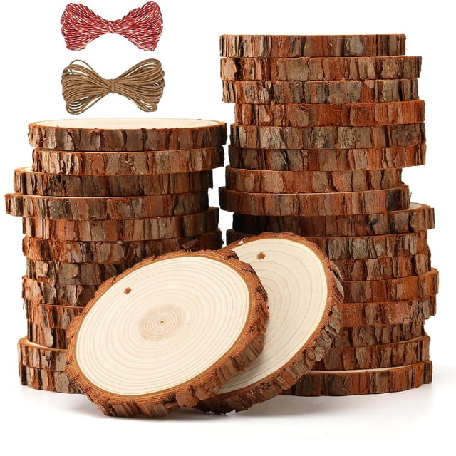 Rebanadas de madera SENMUT, 30 unidades, de 7 a 8 cm de diámetro, preperforadas, naturales