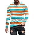 thumbnail image 1 of Penkiiy T-Shirt à Manches Longues pour Hommes, Col Rond, Rayé, Absorption de la Sueur, Multicolore, TP, 1 of 5