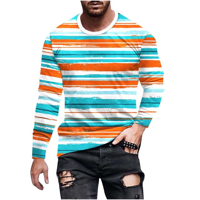 Penkiiy T-Shirt à Manches Longues pour Hommes, Col Rond, Rayé, Absorption de la Sueur, Multicolore, TP