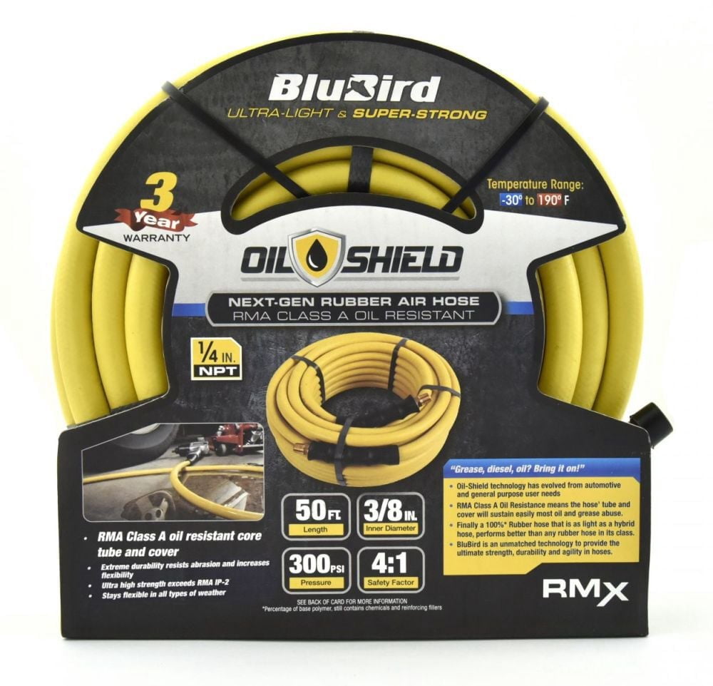 Blubird Oilshield Next-Gen 3/8 Inch X 50 Ft. Rubber Air Hose Assembly
