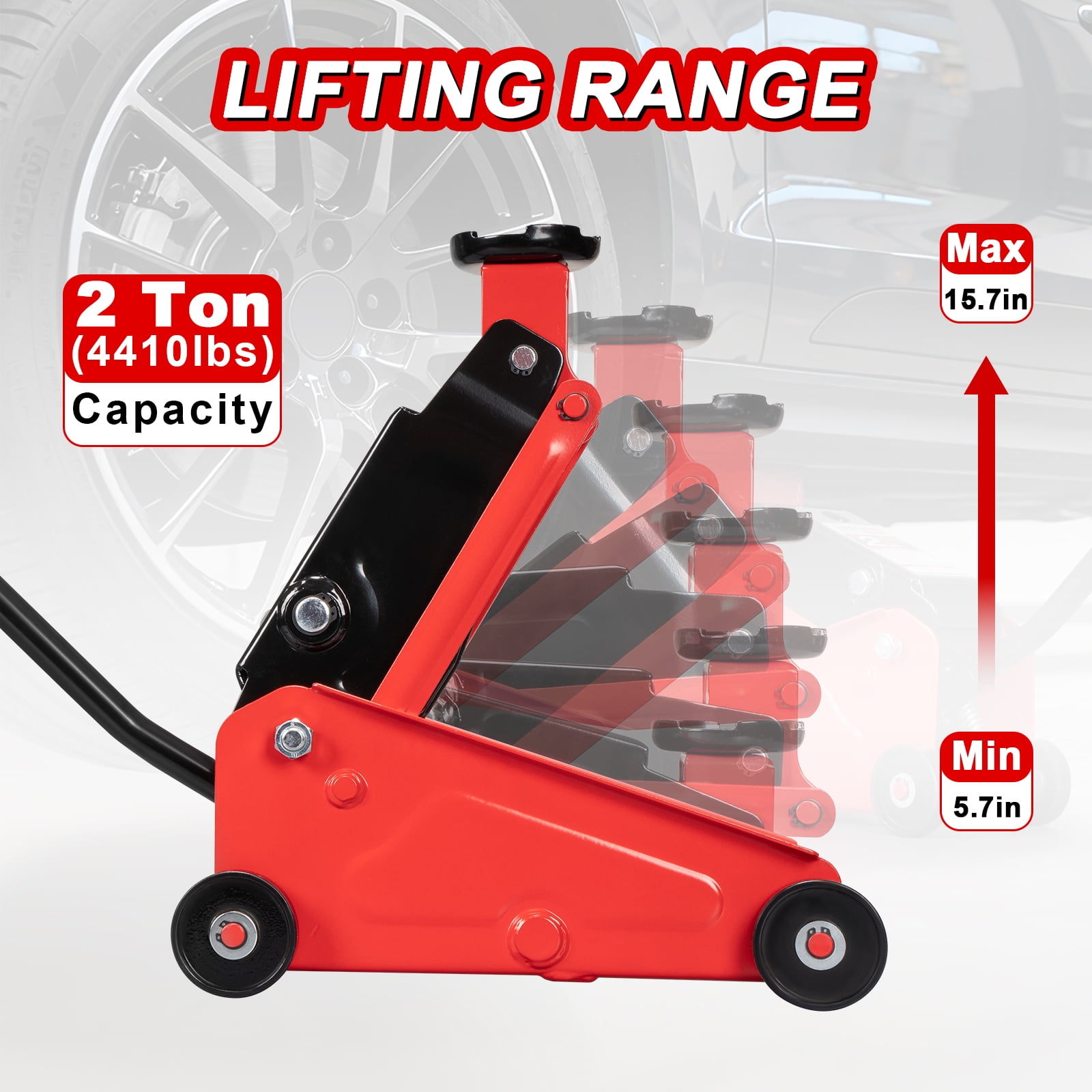 2 Ton Car Jack Lift, Heavy Duty Hydraulic Jack for SUV & Mini RV, Low Profile Design, All Steel Construction, Lifting Range 5.7"~15.7"