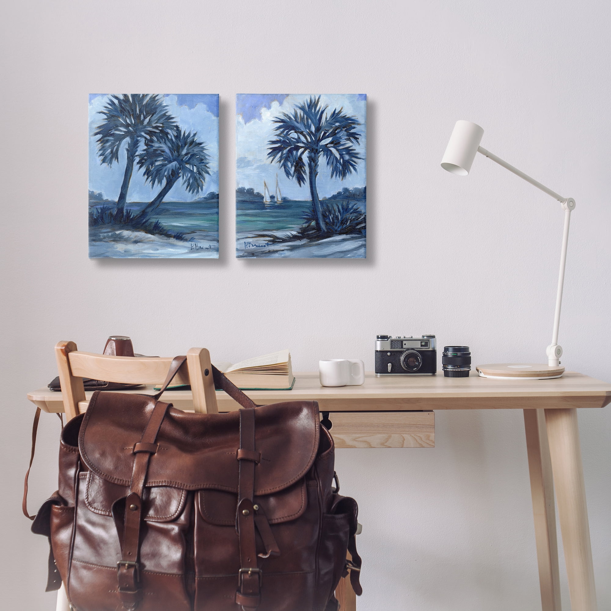 Stupell Industries Impressions of Indigo Palms Nautical & Beach Painting Wrapped Canvas Art Print Wall Art, 16 x 20, Set of 2