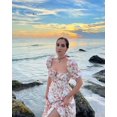 thumbnail image 4 of Vestido largo floral con mangas abullonadas para mujer, cuello cuadrado, bohemio, sin espalda, fiesta en la playa, lindos vestidos largos de verano-L, 4 of 6