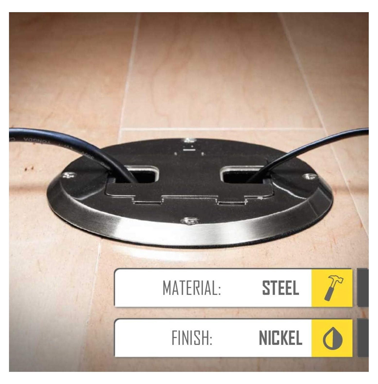 6239NI Floor Kit with Recessed Duplex 15A TR Device and Adjustable Steel Box, 1-Gang, Floor Box Kit Nickel