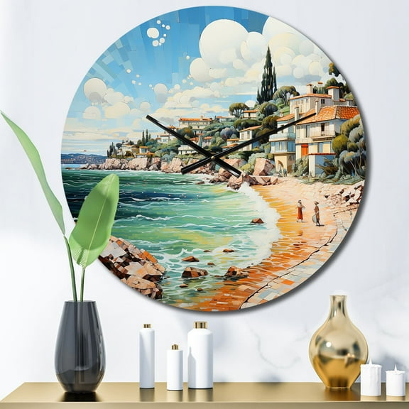 Designart "At Antibes French Seaside wall art V" Nautical & Beach Oversized Wall Clock