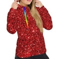 thumbnail image 5 of Yiaed Red Glitter Print Womens Casual Hoodies Crew Neck Long Sleeve Sweatshirts With Pocket Pullover Tops Women's Hooded Sweatshirt-X-Large, 5 of 5