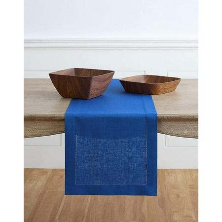 

Linen Table Runner 14 x 120 Inches – 100% Pure Linen Royal Blue Table Runner for Thanksgiving Christmas Holidays – Classic Hemstitch Handcrafted from European Flax