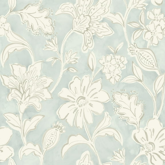 Chesapeake Plumeria Aqua Floral Trail Wallpaper