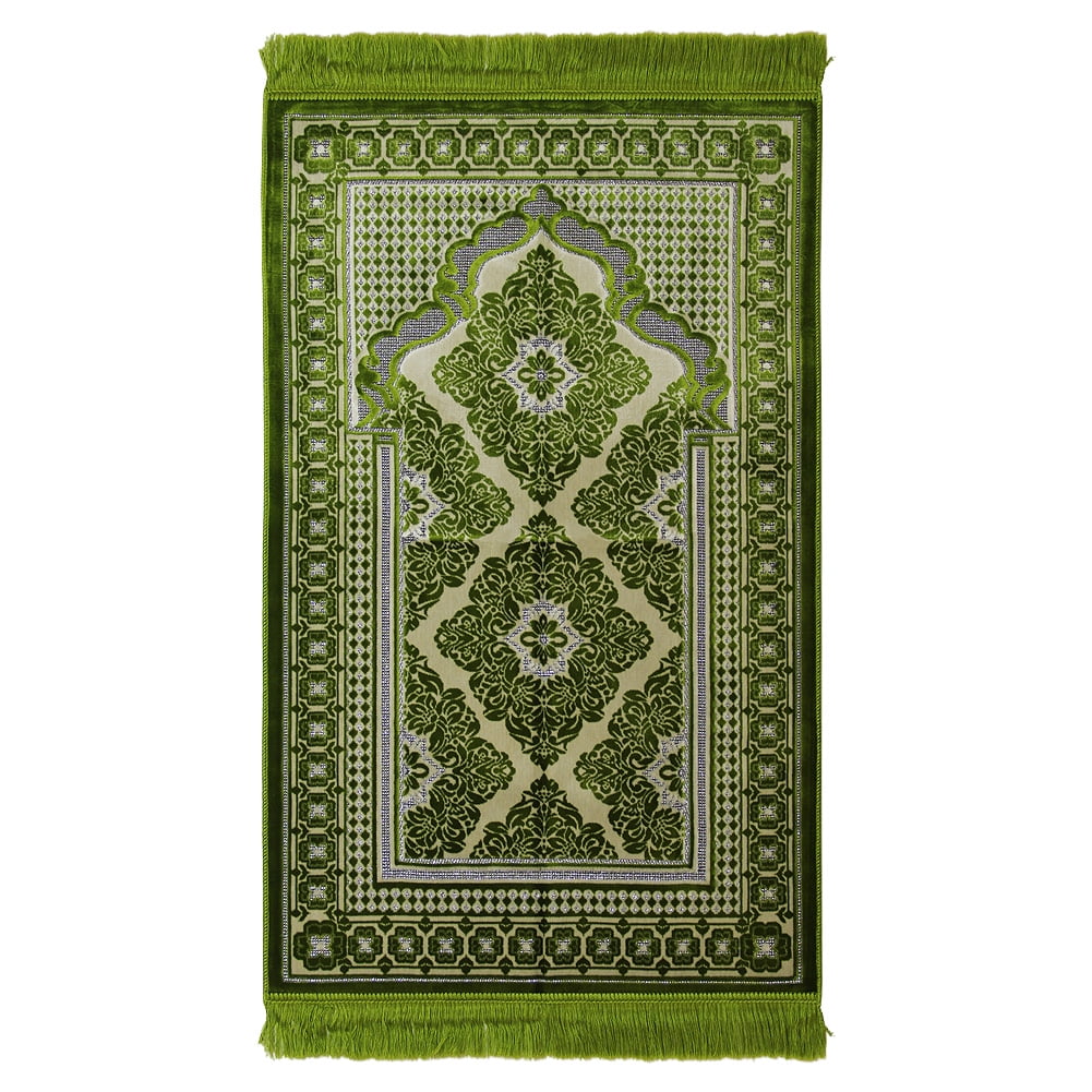 Islamic Muslim Prayer Rug 2.3' x 3.6' Green and Tan Color with Tassels
