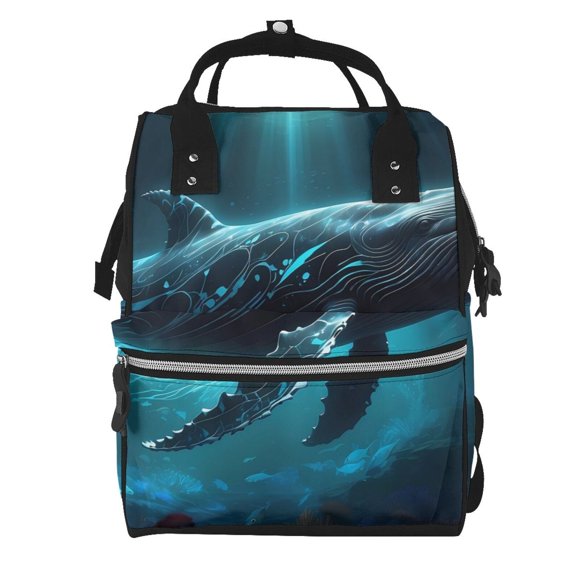 Disketp Vintage Blue Pattern Whale Mochila de Pañales de Gran Capacidad con Múltiples Bolsillos, Mochila de Viaje Multifuncional para Bebé, Unisex, Moderna y Resistente
