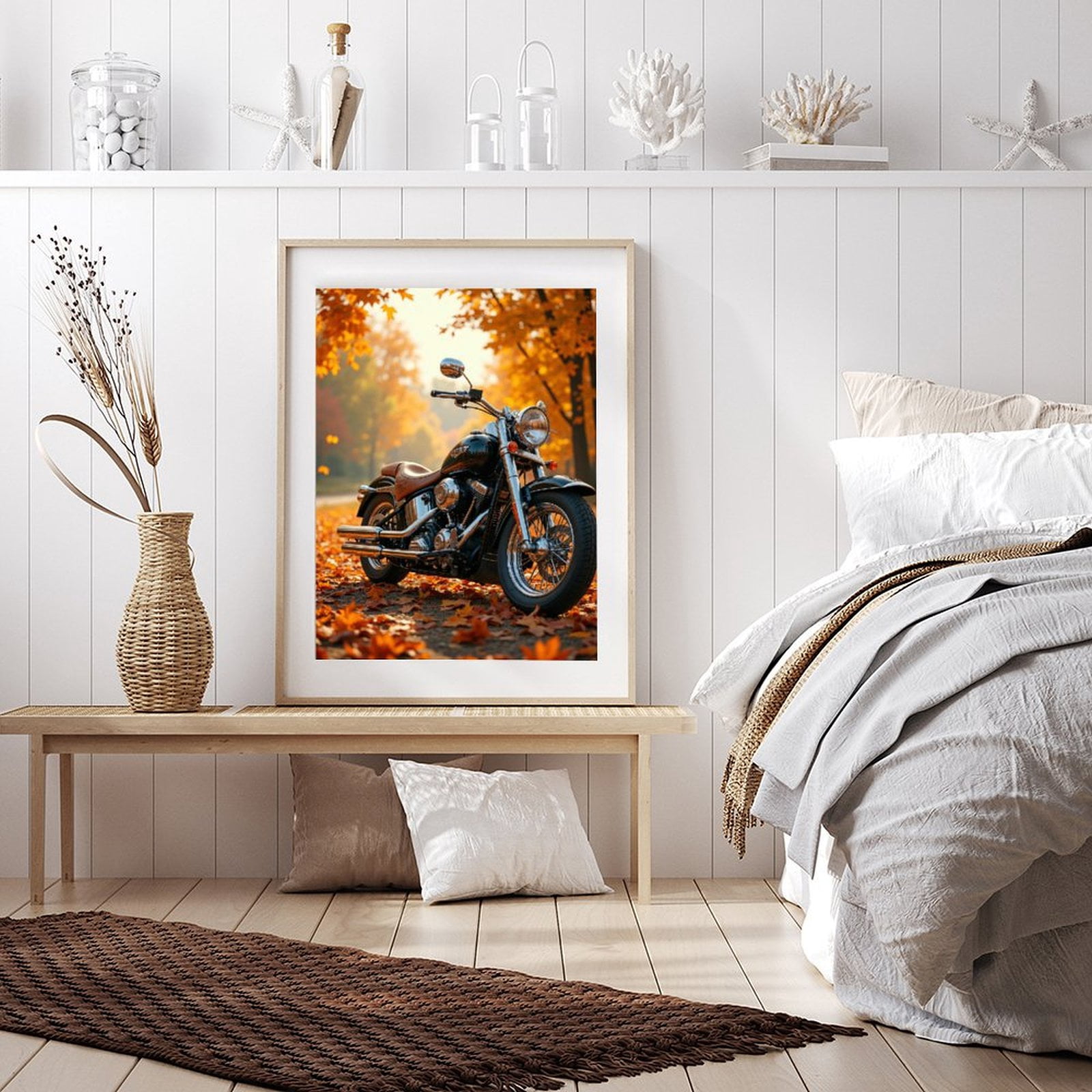 Diamond Art Kit for Adults, Motorcycle Autumn Leaves Road Diamond Painting for Adults Beginners, 5D DIY Diamond Art Painting Kits, Colorful Diamond Painting Craft for Home Decor 12x16