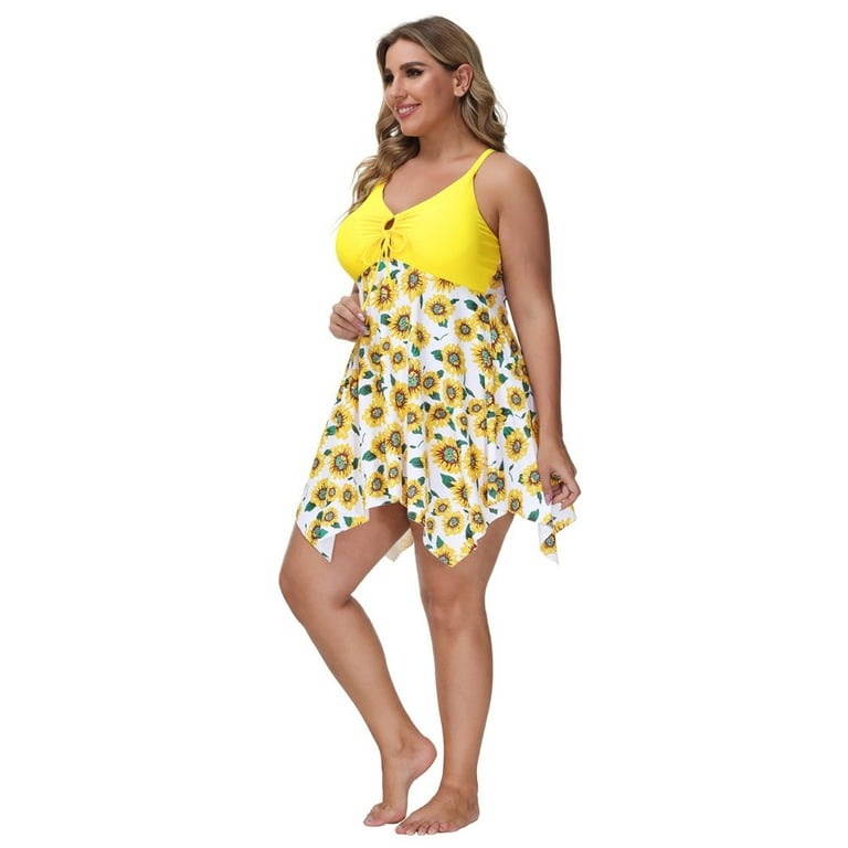 Hanna Nikole Women's Plus Size Swimdress One Piece Tummy Control Swimsuit  Floral Printed Bathing Suit 