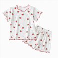 thumbnail image 4 of kaprioy Toddler Girl Pajama Set Strawberry Print Ruffle Short Sleeve Tee and Shorts 2 Piece Set Toddlers Girls Clothing, 4 of 4