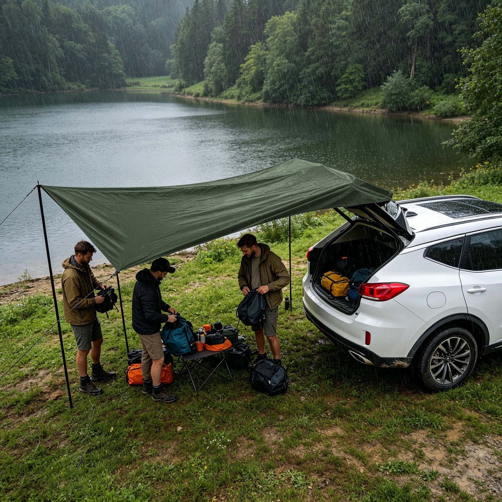 Bomd Car Side Awning Roof Top Tent, Suction Cup UV Protection Sun Shade Shelter,Freestanding 4-Season Overlanding Roof Rack Awning for Trucks, SUVs & Off-Road Vehicles