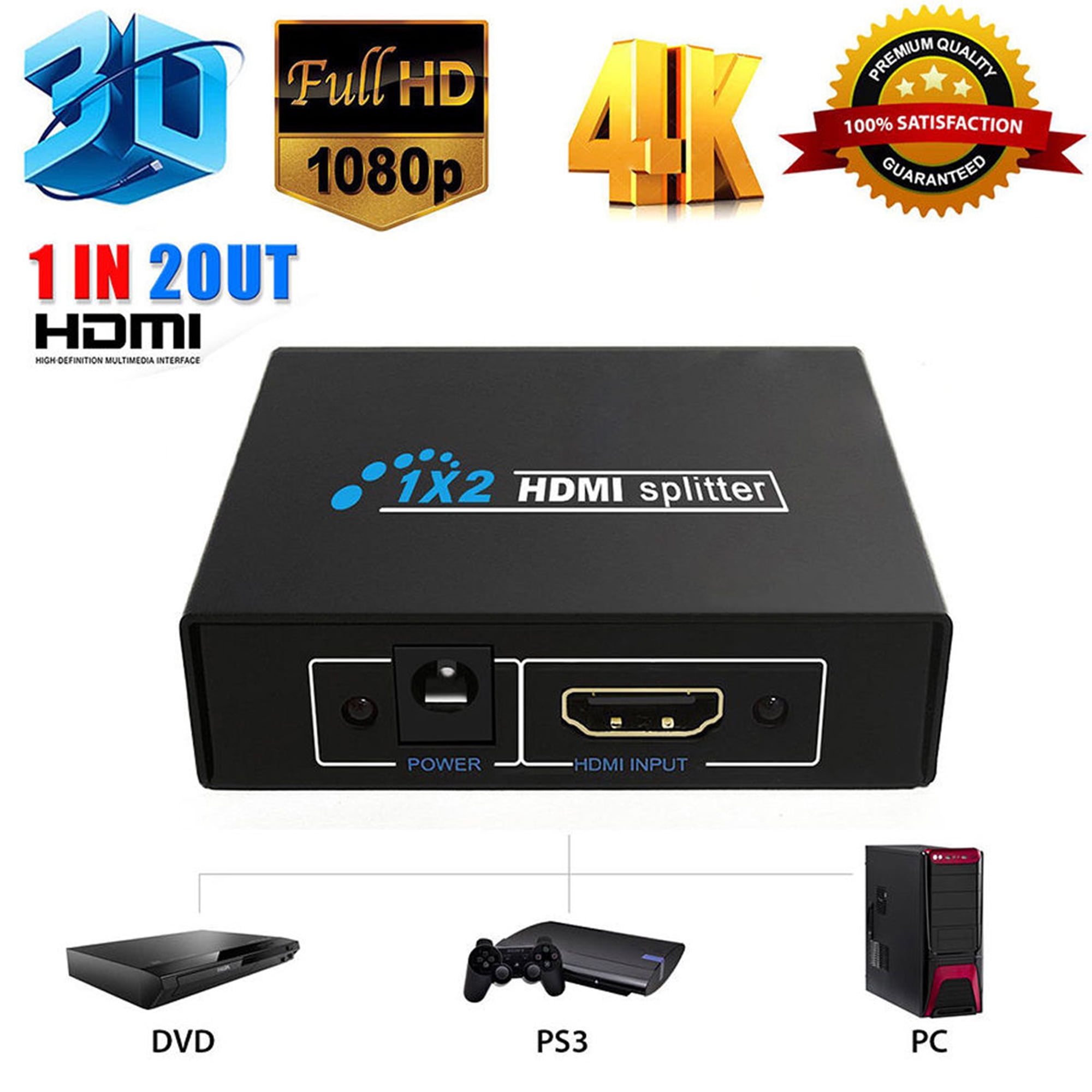 Full HD 4K HDMI Splitter 2 2 Ports Repeater Amplifier Hub 3D 1080p 1 In 2 Out&NI 