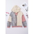 thumbnail image 1 of ABPHQTO Sudadera con capucha de punto gofrado con patchwork de bloques de colores de leopardo para mujer, 1 of 5