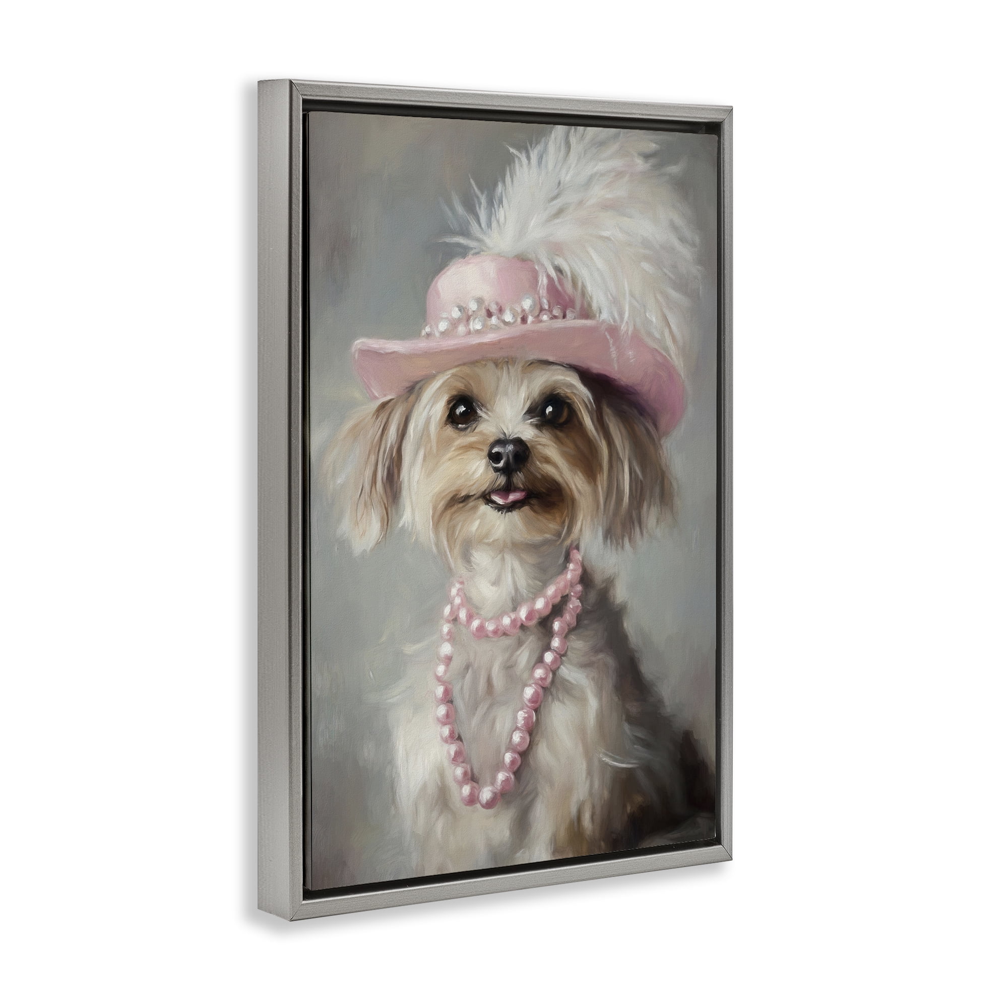 Stupell Industries Lady Yorkie Portrait Gray Framed Floater Canvas Wall Art, design by Tina LeCour