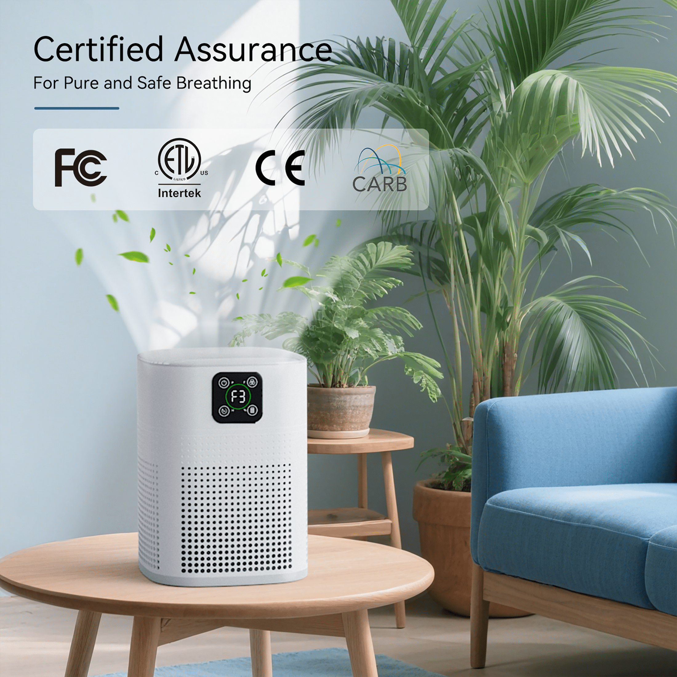 OUNEDA Air Purifiers for Home, H13 True HEPA Filter with 360° Air Inlet,3 Speeds up to 1076 SQ.ft, White