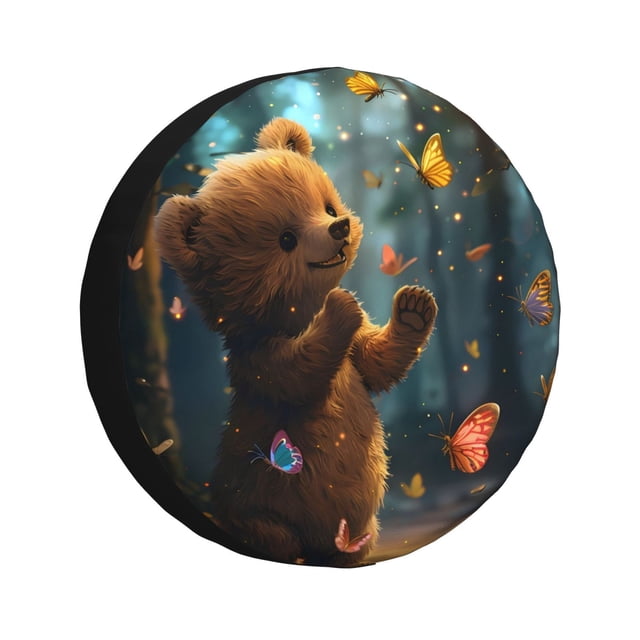 Balery Cute Butterfly Bear Cubiertas para Neumáticos - Protector Resistente para Neumáticos de Camioneta, SUV, Remolque, Camper y RV-17 inch