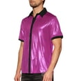 thumbnail image 4 of INSPIRE CHIC Sparkle Disco Shirt for Men's Short Sleeves Button Down Nightclub Party Shirts XL Rose Red, 4 of 5