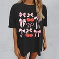 thumbnail image 2 of Tops For Women T-Shirts Oversized Cherry & Bow Print Graphic Summer Short Sleeve Fashion Clothing Black 2XL, 2 of 7