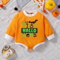 thumbnail image 2 of Bagilaanoe 3-18 Months Newborn Baby Boy Girl Halloween Romper Long Sleeves Cartoon Letter Skull/Bat Print Bodysuit, 2 of 7