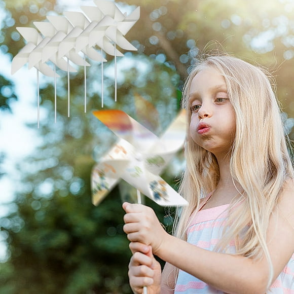 6Pcs Diy Paper Windmill Kit | White Blank Cardboard Pinwheels for Kids Boys Girls | Handmade Craft Activity | Summer School Art Project | Party Decor Garden Toy Creative Gift